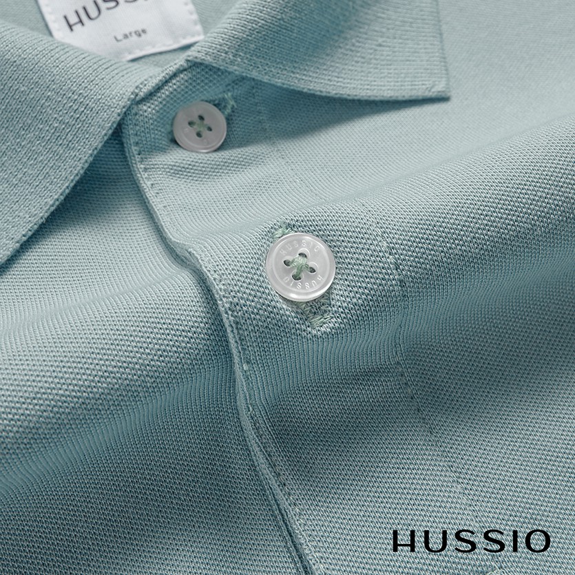 Áo polo nam cá sấu HUSSIO màu blue xám tay ngắn cổ bẻ | BigBuy360 - bigbuy360.vn