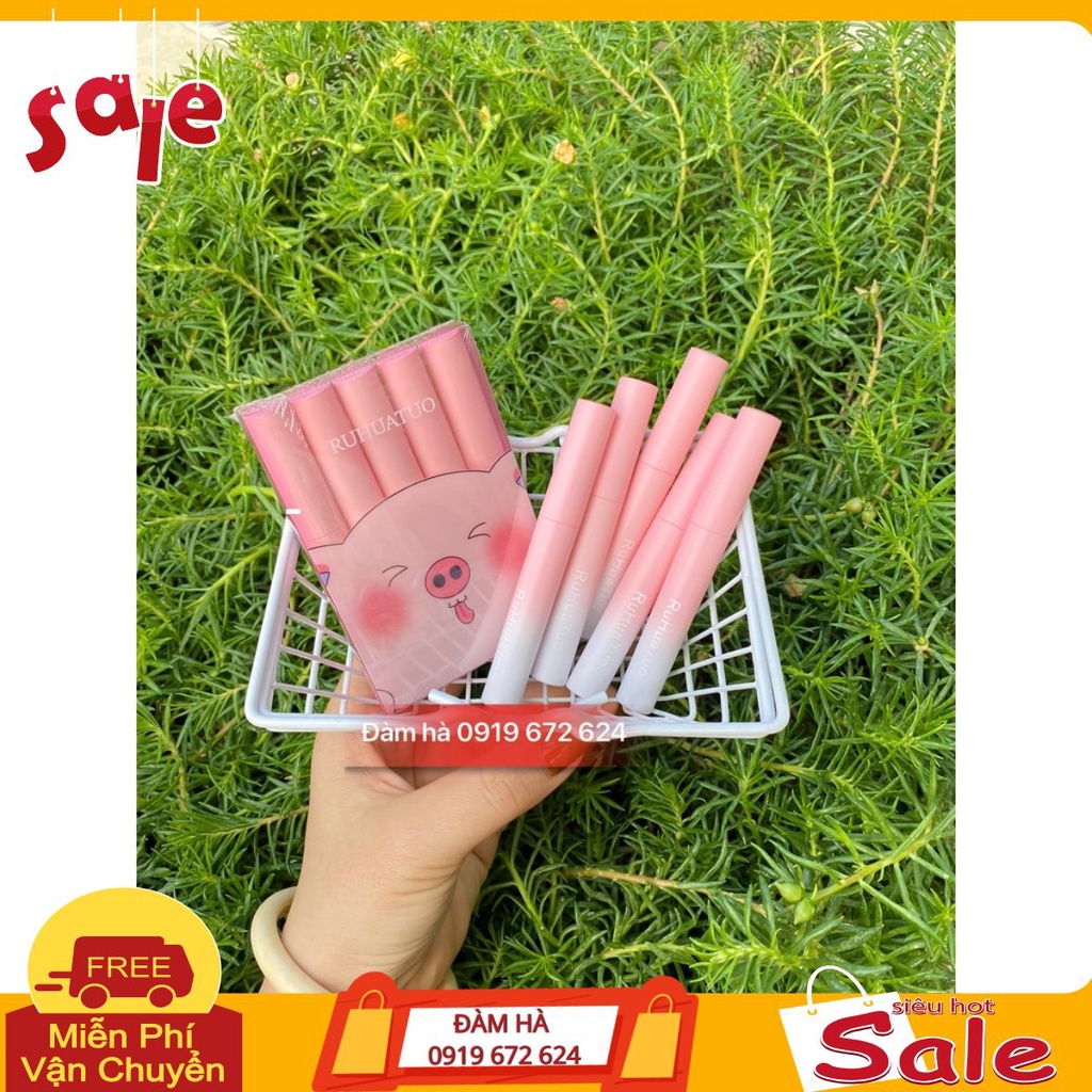 Set 5 Son kem Heo Hồng - set son heo hồng Ruhuatuo 5 cây nội địa trung sẵn ®️