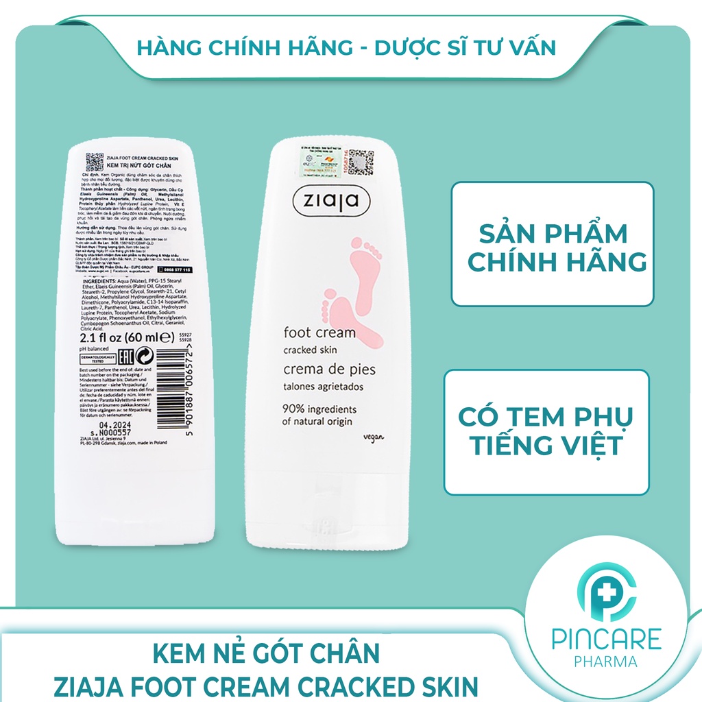 Kem nẻ gót chân Ziaja Foot Cream Cracked Skin 60ml - Hàng chính hãng - Nhà thuốc Pincare