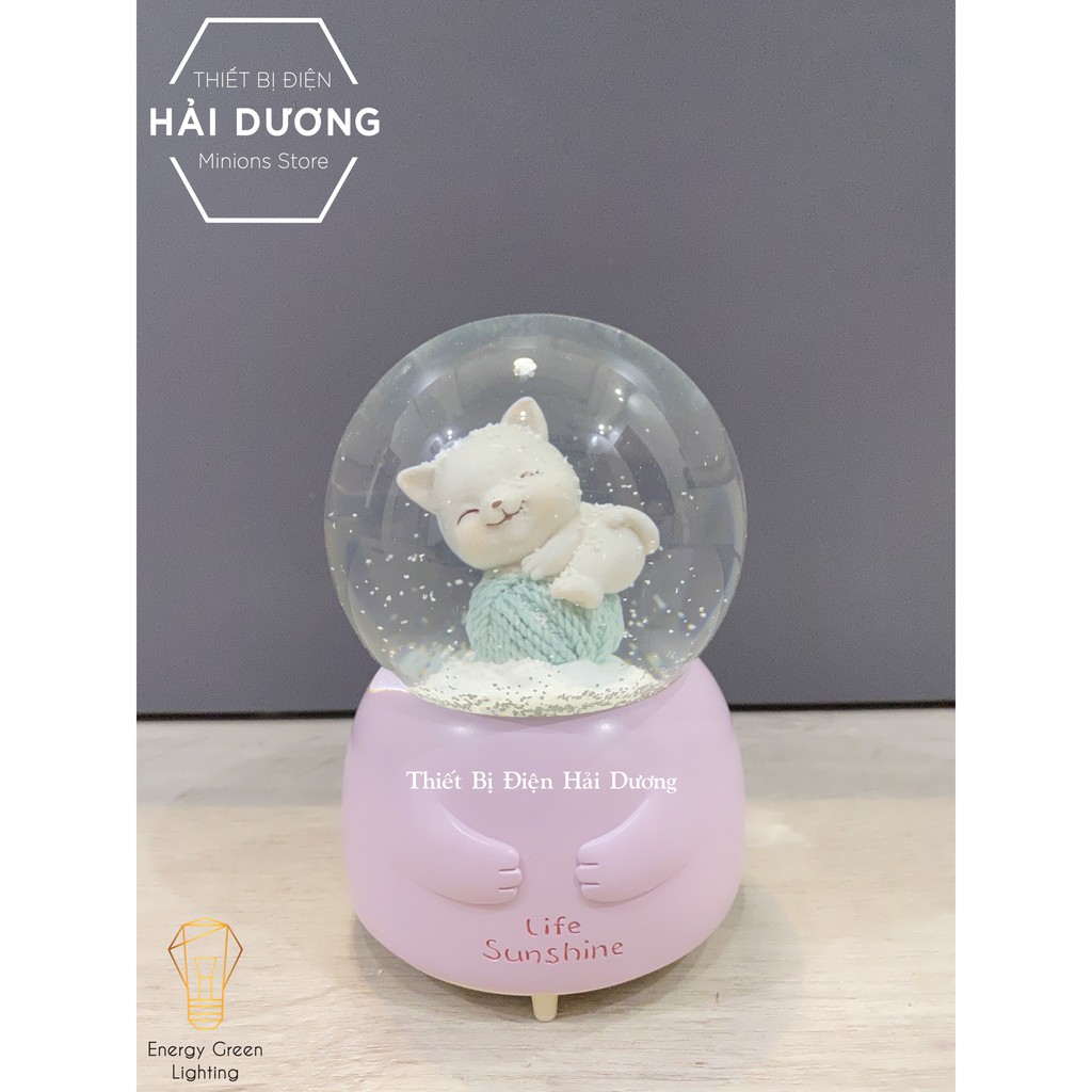 Quả cầu tuyết phát nhạc hình chú mèo dễ thương