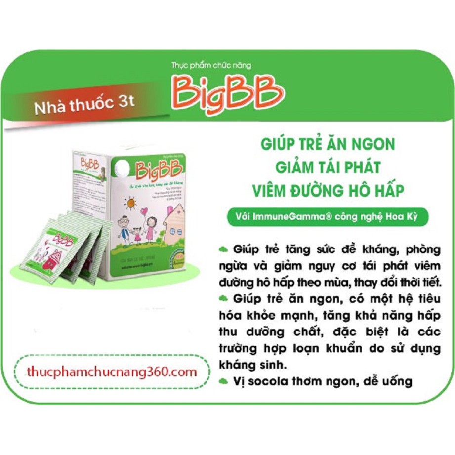 BigBB Giúp trẻ ăn ngon, tăng sức đề kháng, phòng ngừa các bệnh về hô hấp.