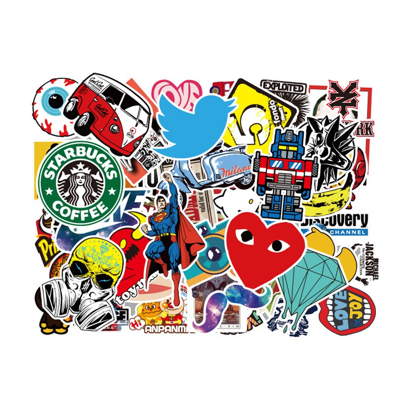 50 Sticker cute dán sổ chống thấm nước dán mũ bảo hiểm, laptop điện thoại cốc nước ván trượt