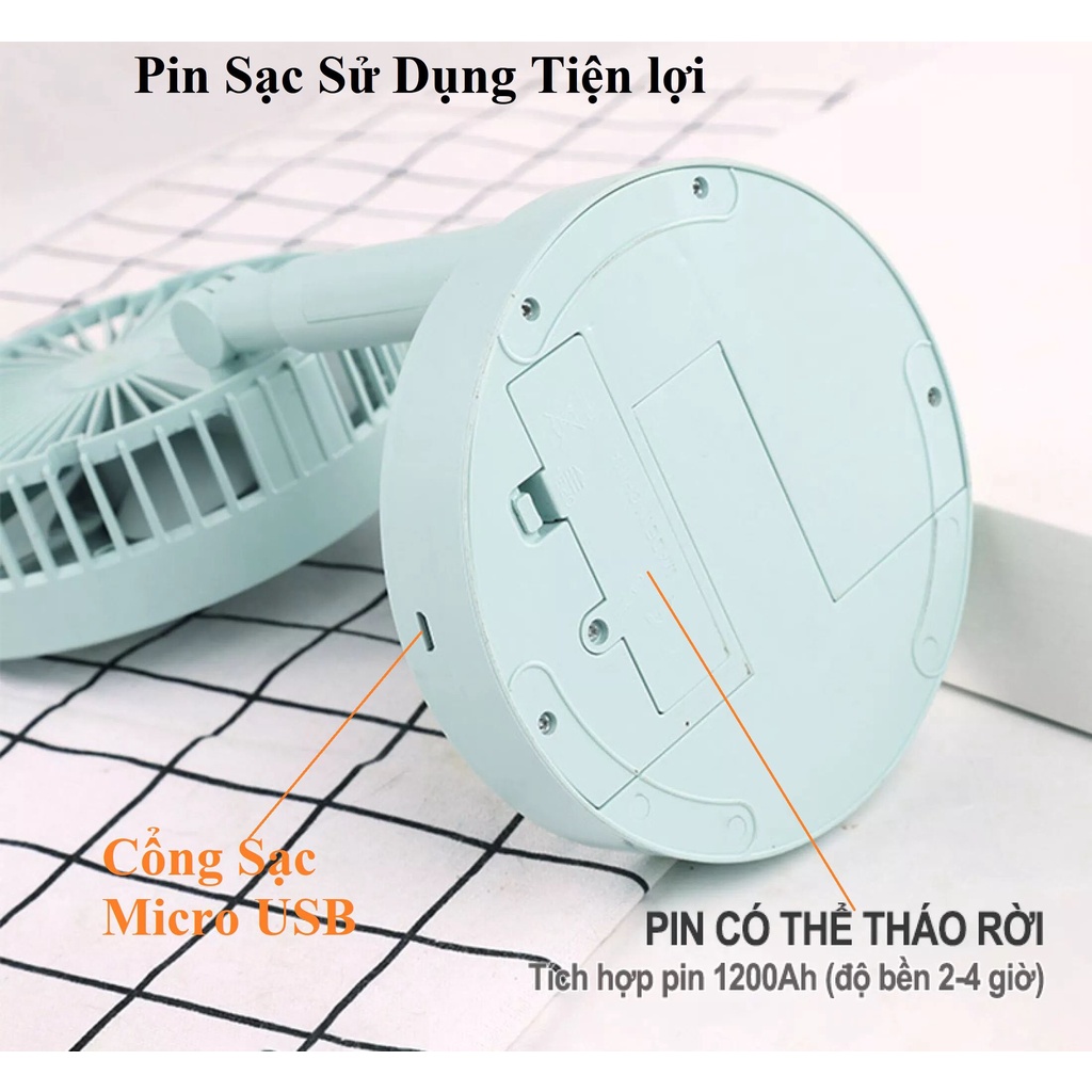 [SẴN HÀNG] Quạt tích điện mini cầm tay gấp gọn để bàn 3 tốc độ, quạt sạc điện mini xoay 180 độ tiện lợi