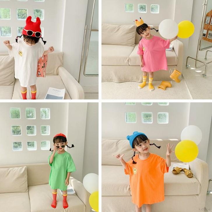 Đầm Thun Cotton Tay Ngắn In Họa Tiết Phong Cách Hàn Quốc Thời Trang Mùa Hè Mới Cho Bé Gái