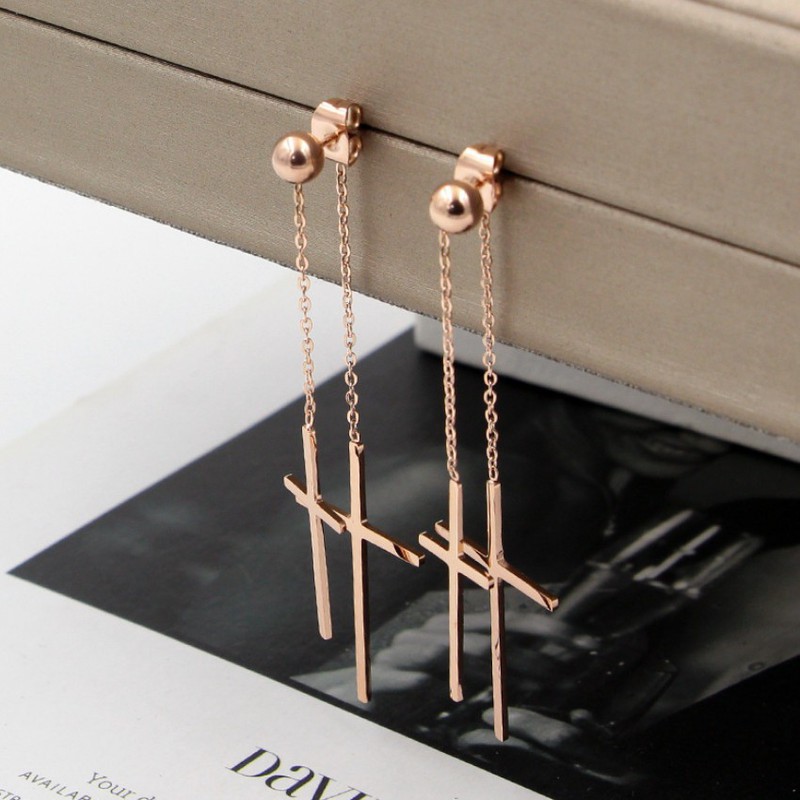 Bông Tai Tòn Ten Thánh Giá Titan Ko Đen Cao Cấp TT 2172