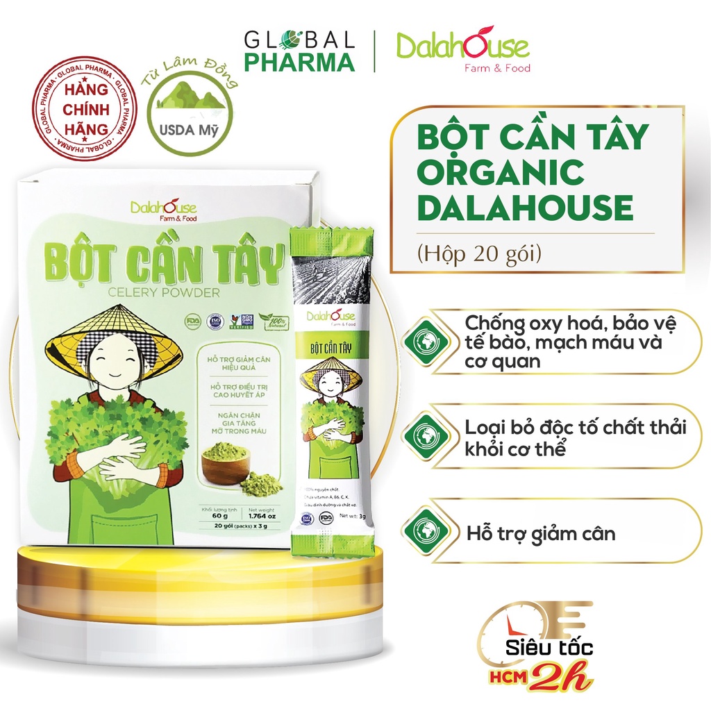 Bột cần tây nguyên chất Dalahouse (Hộp 20 gói x 3g) - đẹp dáng, thanh lọc cơ thể, làm đẹp da