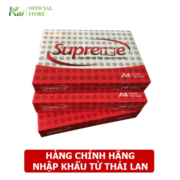 [GIAO NHANH] 1 REAM Giấy A4 SUPREME 70 gsm, 500 tờ, HÀNG CHÍNH HÃNG 100%, nhập khẩu THÁI LAN - GÍA RẺ