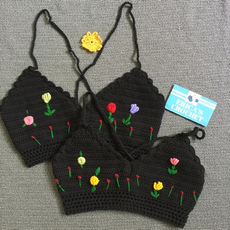 Áo Bikini - Croptop len HandMade họa tiết bông