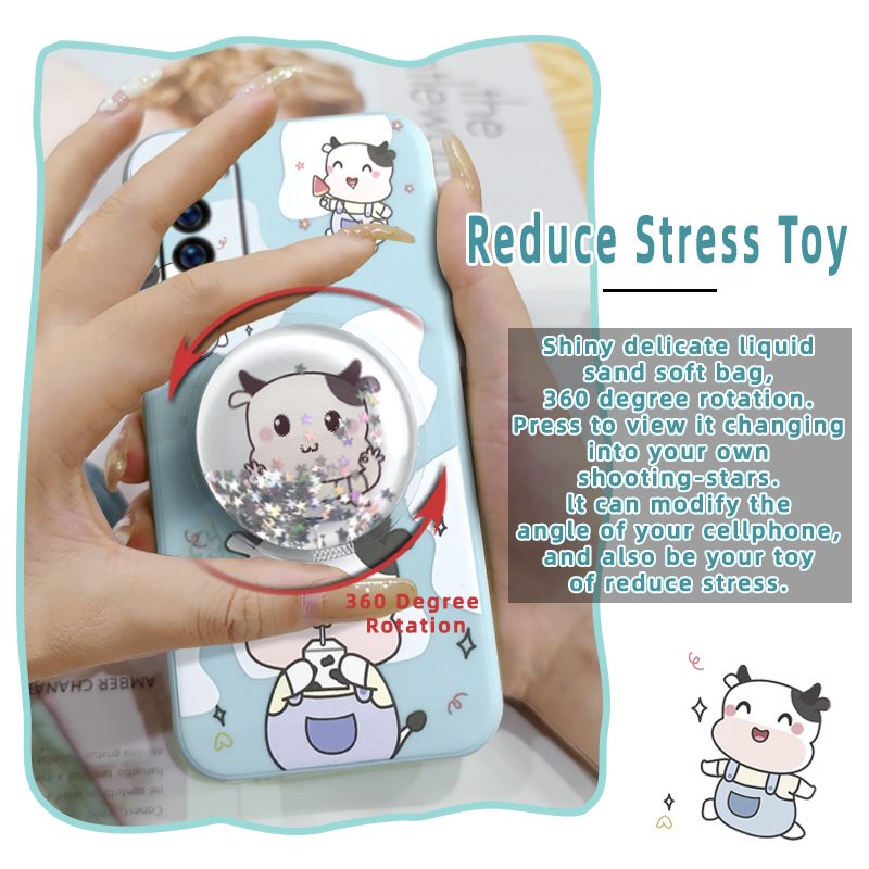 Ins Glitter Phone Case For OPPO Reno4 Pro 4G phone case quicksand Rotatable stand Liquid silicone shell Anti-fall Cartoon
