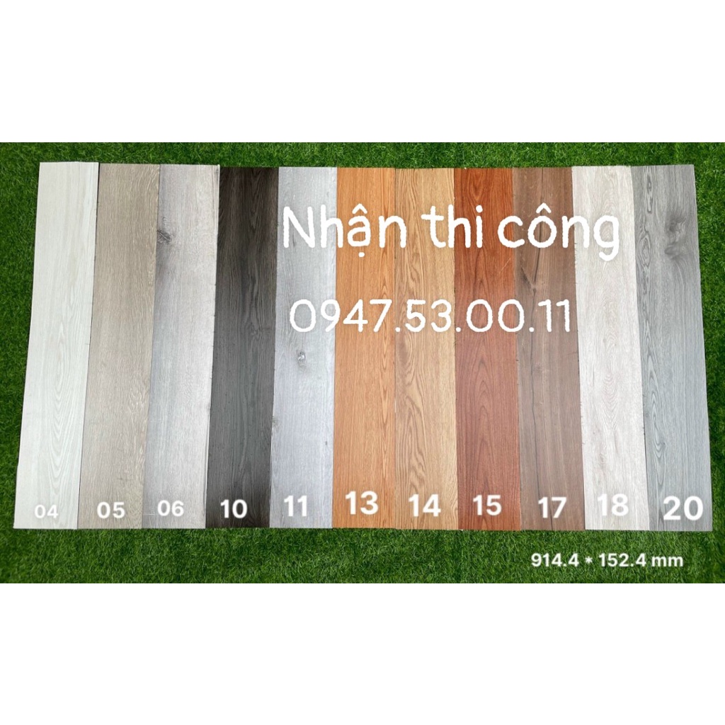 Miếng sàn nhựa giả gỗ nguyên sinh chống trượt keo tự dán. 1 miếng dài 91.4cm rộng 15.2cm. (Nhận thi công)