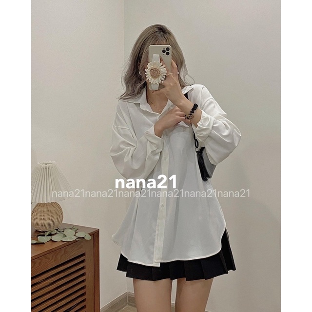 [Ảnh thật/Video] Áo Sơ Mi lụa July Tay Dài Màu Trơn Thiết Kế Dáng Rộng Áo sơ mi Mềm Hàn