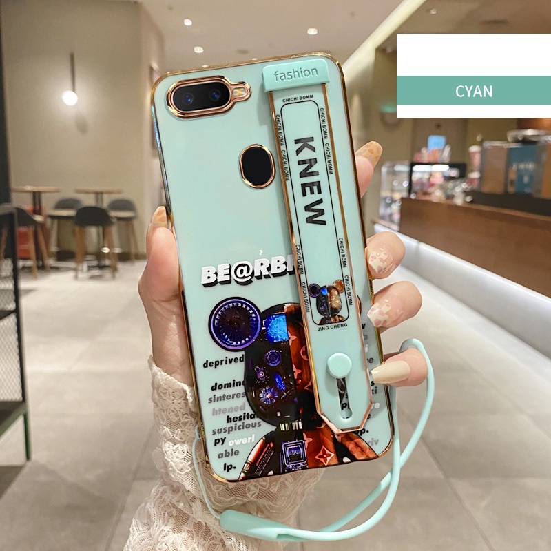 Ốp Điện Thoại Mềm Mạ Hình Gấu Kèm Dây Đeo Cho Oppo Reno 2 2F 5 6 2Z A9 F11 A7 A5 A3S A5S F9 F17 Pro