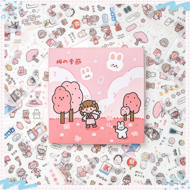 1 tấm sticker cute dán trang trí chủ đề Mùa Anh Đào nở rộ