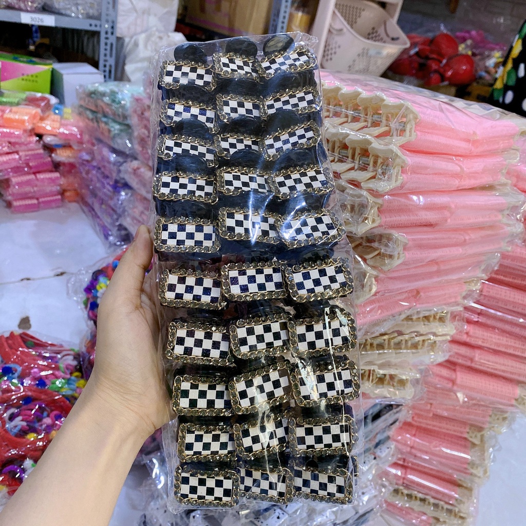 Gập nữa tóc đính đá viền caro cao cấp cho nữ