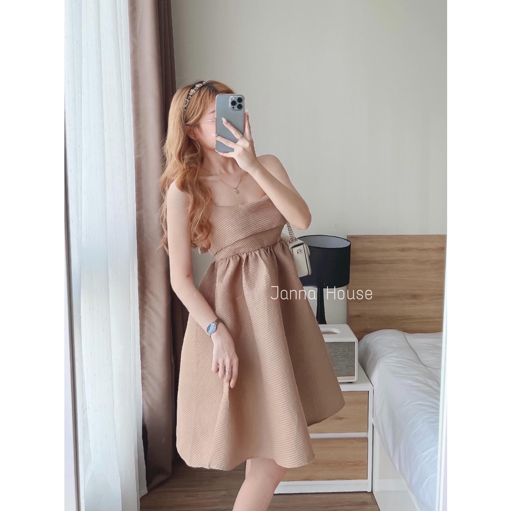 - Váy nữ 2 dây chất tổ ong cực mát tiểu thư ulzzang - M74 - Jannahouse