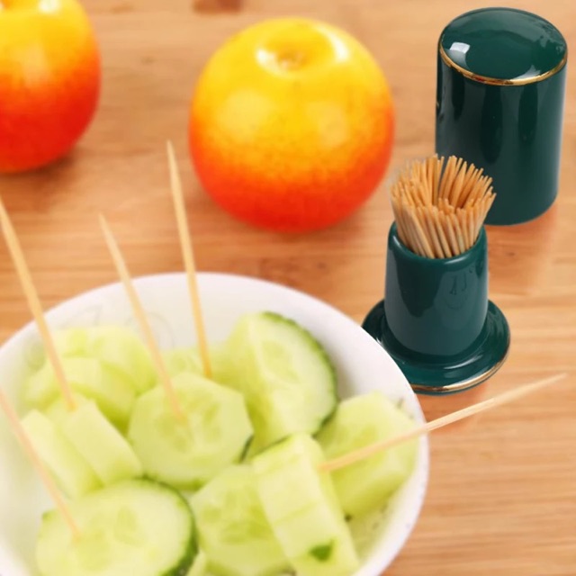 (HÀNG ĐẸP) Hộp đựng tăm tre sứ xương xanh trắng cao cấp