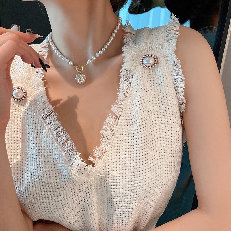 Vòng cổ Hình Hoa Đính Pha Lê Và Ngọc Trai Phong Cách Sang Trọng Thời Trang Mùa Thu 2022 Dành Cho Nữ