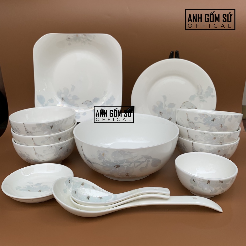 Bộ bát đĩa sứ M6 - bộ bát đĩa Bát Tràng cao cấp