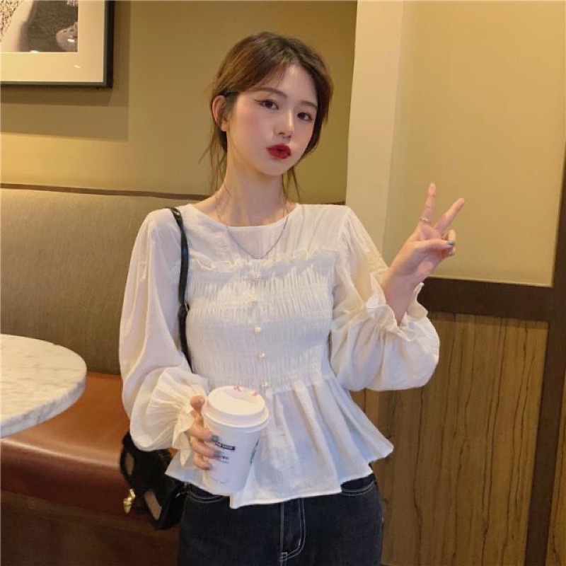 Áo kiểu nữ tay dài dáng babydoll phong cách Hàn Quốc mã QD058