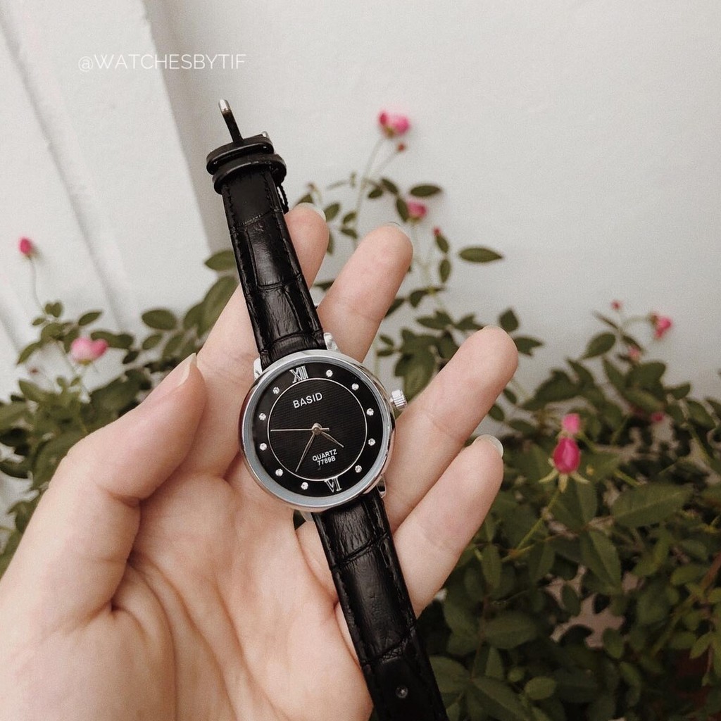 Đồng hồ cặp nam nữ dây da cá sấu BASID ĐÍNH ĐÁ full black đồng hồ đôi chính hãng Watchesbytif size 30mm & size 38mm | BigBuy360 - bigbuy360.vn