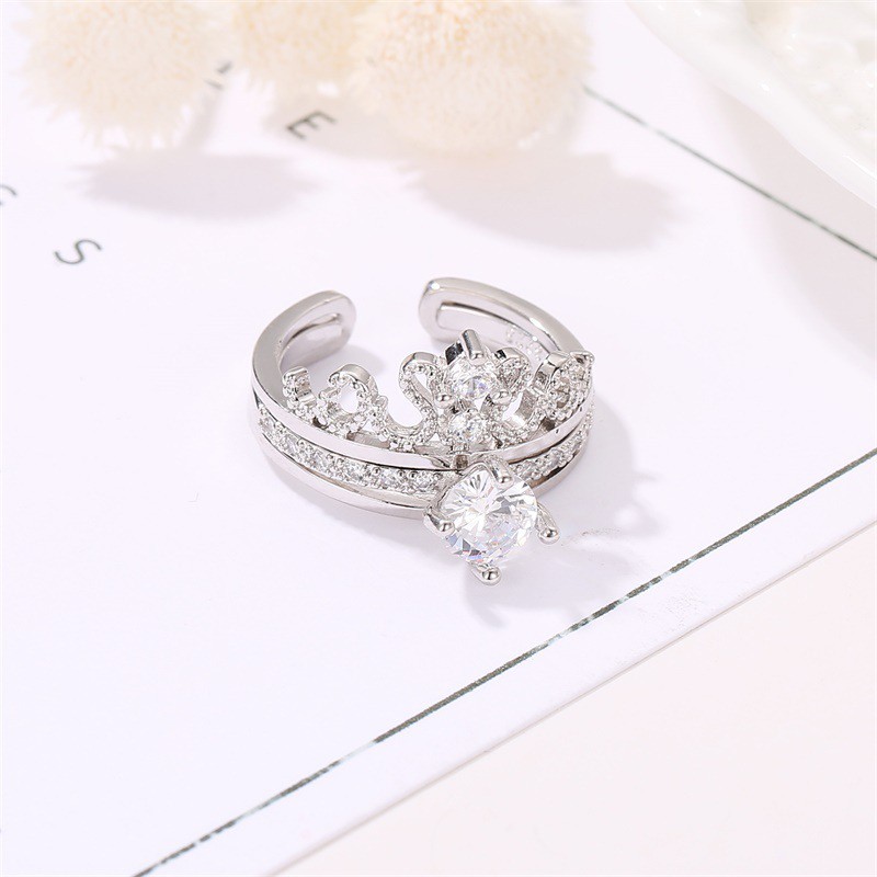 Nhẫn vương miện 2 lớp lồng vào nhau đính đá phong cách Hàn Quốc