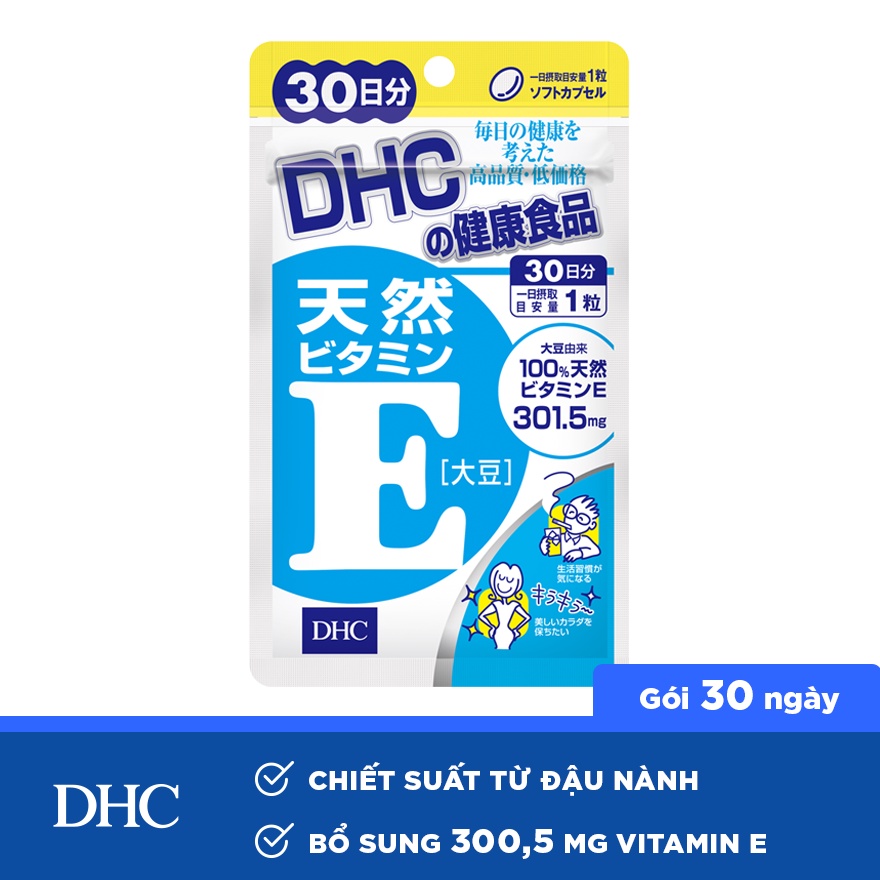 Viên uống vitamin E DHC Nhật Bản chống lão hóa dưỡng da khỏe mềm mịn giảm nhăn thâm nám làm đẹp da bà bầu mãn kinh