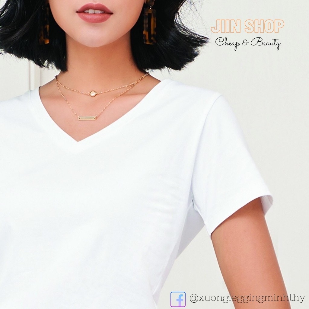 Áo thun nữ trơn, cotton Hàn, cổ tim, kiểu dáng basic, dễ mix đồ Jiin shop