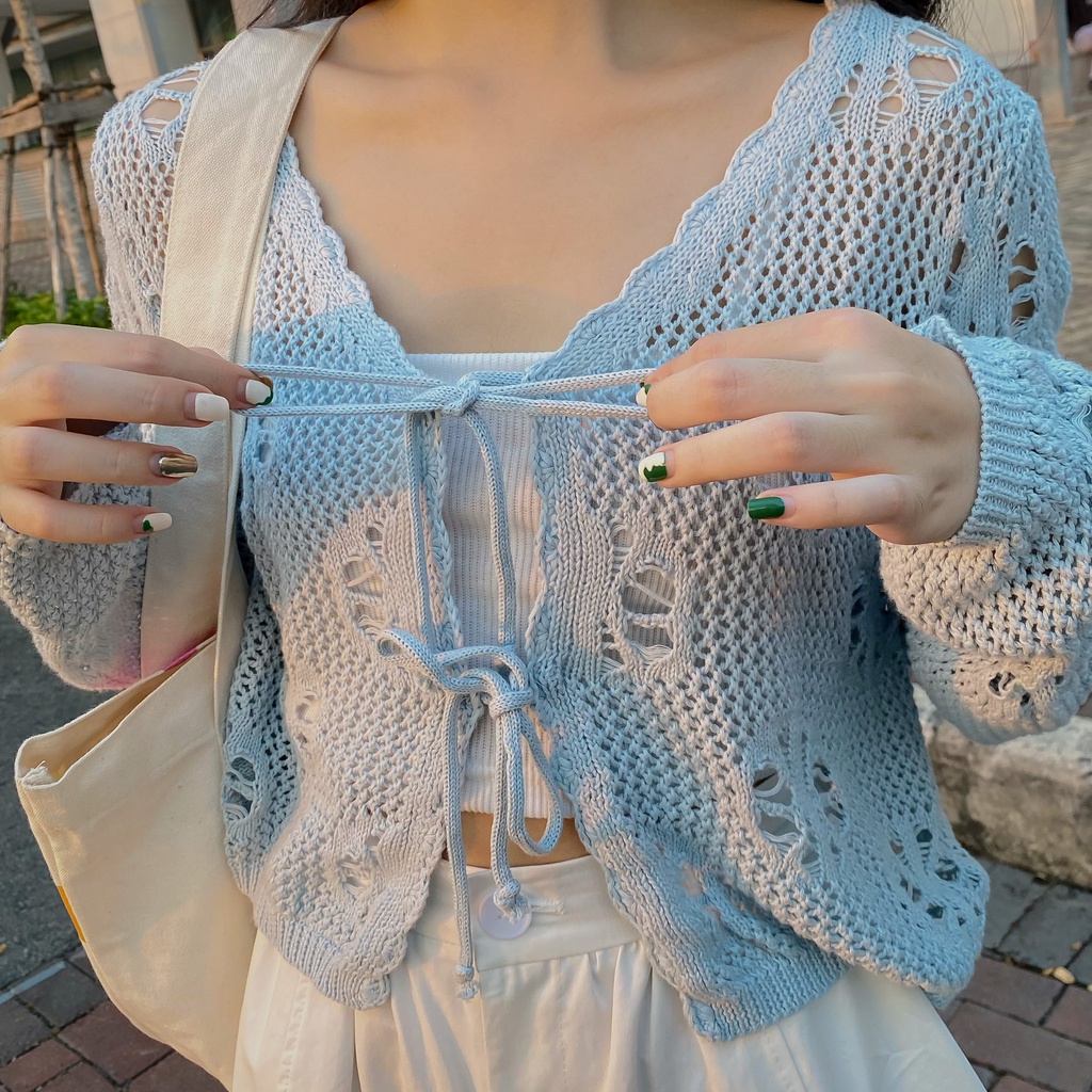 Áo cardigan lửng thắt dây 3 màu LENCLOTHING 8519