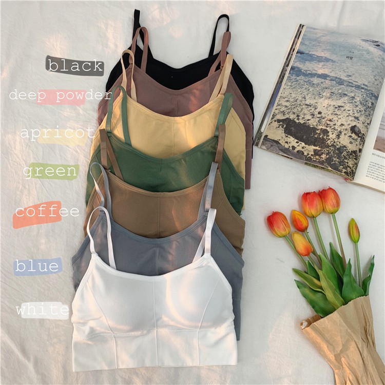 Xiaozhainv Áo dây màu trơn có đệm lót thời trang Hàn Quốc năng động cho nữ