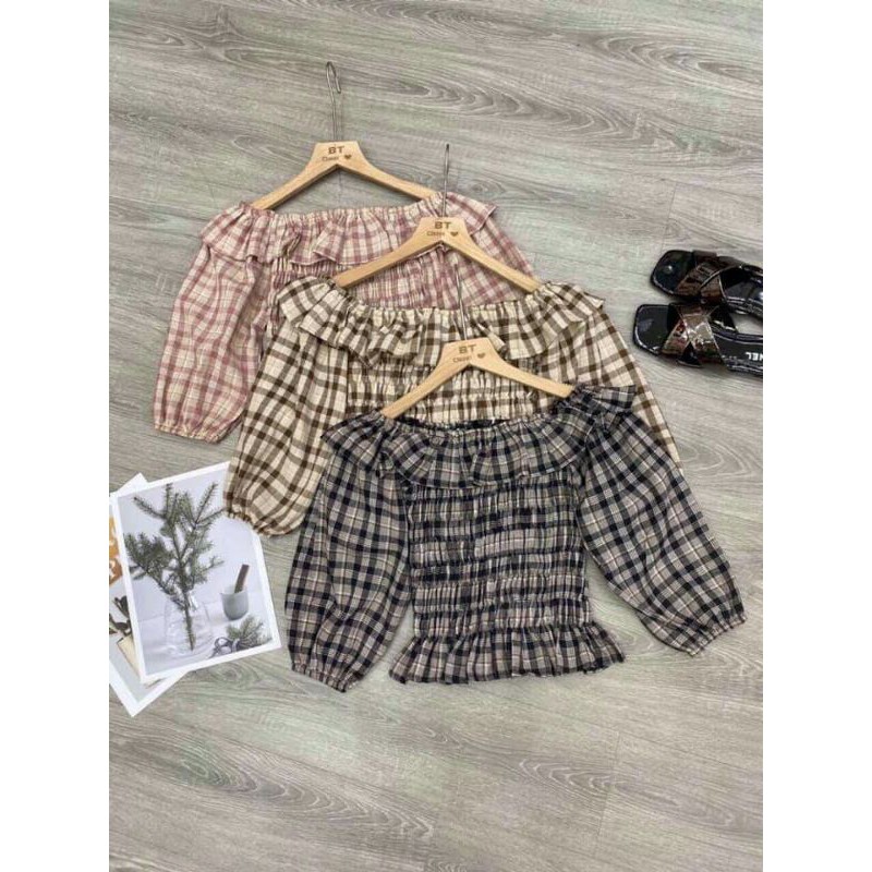 Áo trễ vai kẻ bo chun