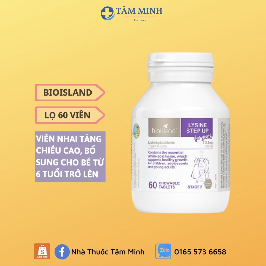 VIÊN NHAI TĂNG CHIỀU CAO CHO BÉ TỪ 6 TUỔI BIOISLAND LYSINE STEP UP FOR YOUTH 60 VIÊN ÚC