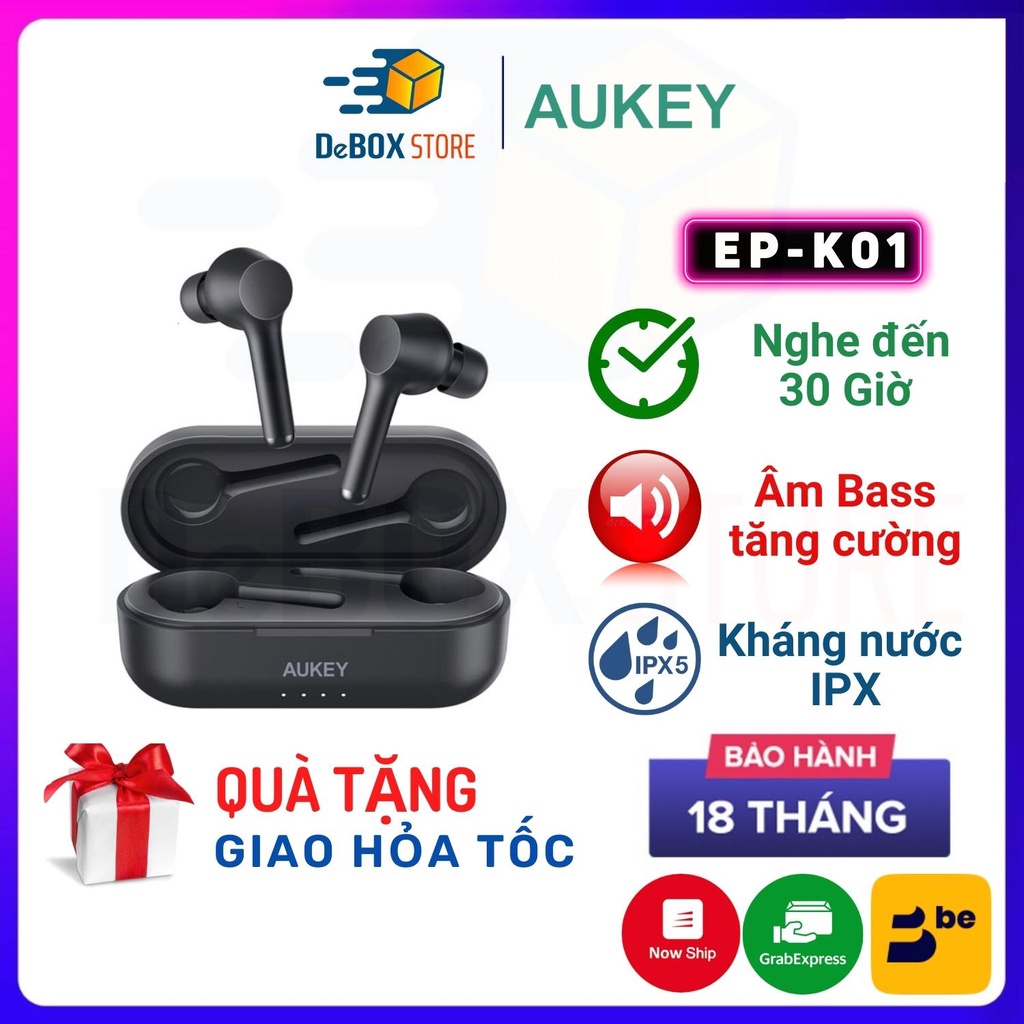 【Giao Hỏa Tốc】Tai Nghe TWS AUKEY EP-K01 Lite Bass Tăng Cường, BT 5.0, Nghe Đến 30H, IPX5 - Chính Hãng BH 18 Tháng