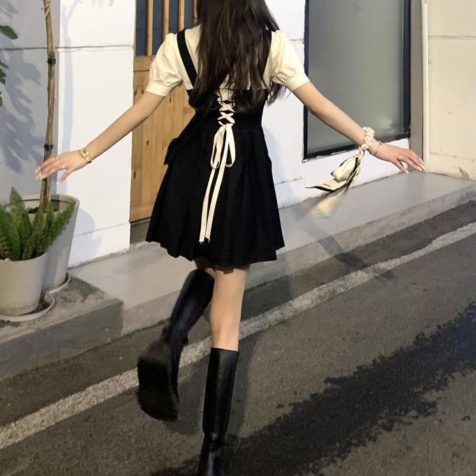 Áo Sơ Mi + Đầm Xếp Ly Hai Dây Phong Cách Retro Pháp Thời Trang Mùa Hè Mới Dành Cho Bạn Nữ