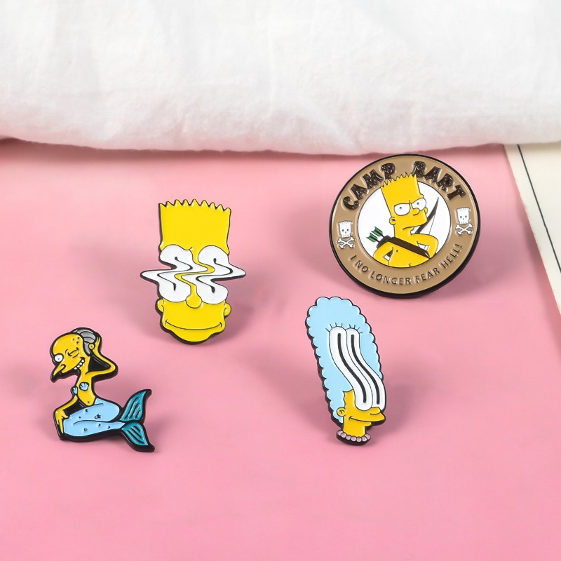 Ghim cài QIHE JEWELRY ve áo tráng men thiết kế hoạt hình Gia đình Simpson vintage 90S ngộ nghĩnh làm quà tặng