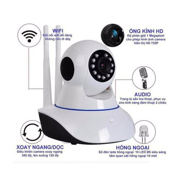 [ xả kho ] C96  Camera IP Yoosee 3 Râu - Camera Wifi YooSee HD720P, có thẻ nhớ - Siêu Nét