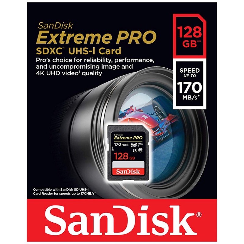 Thẻ nhớ SDXC SanDisk Extreme Pro U3 V30 1133 x 128GB 170MB/s quay phim 4K chuyên dụng cho máy ảnh