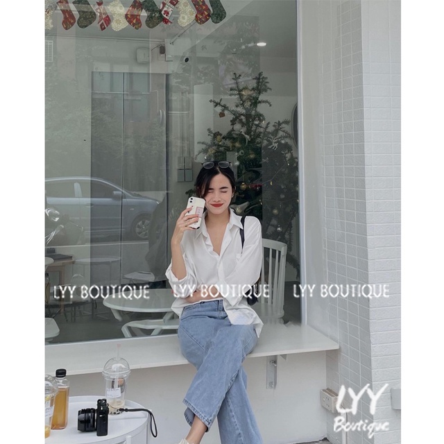 Áo sơ mi nữ chất lụa KHÔNG NHĂN, Áo sơmi dài tay có túi ngực form rộng Oversize LYY BOUTIQUE