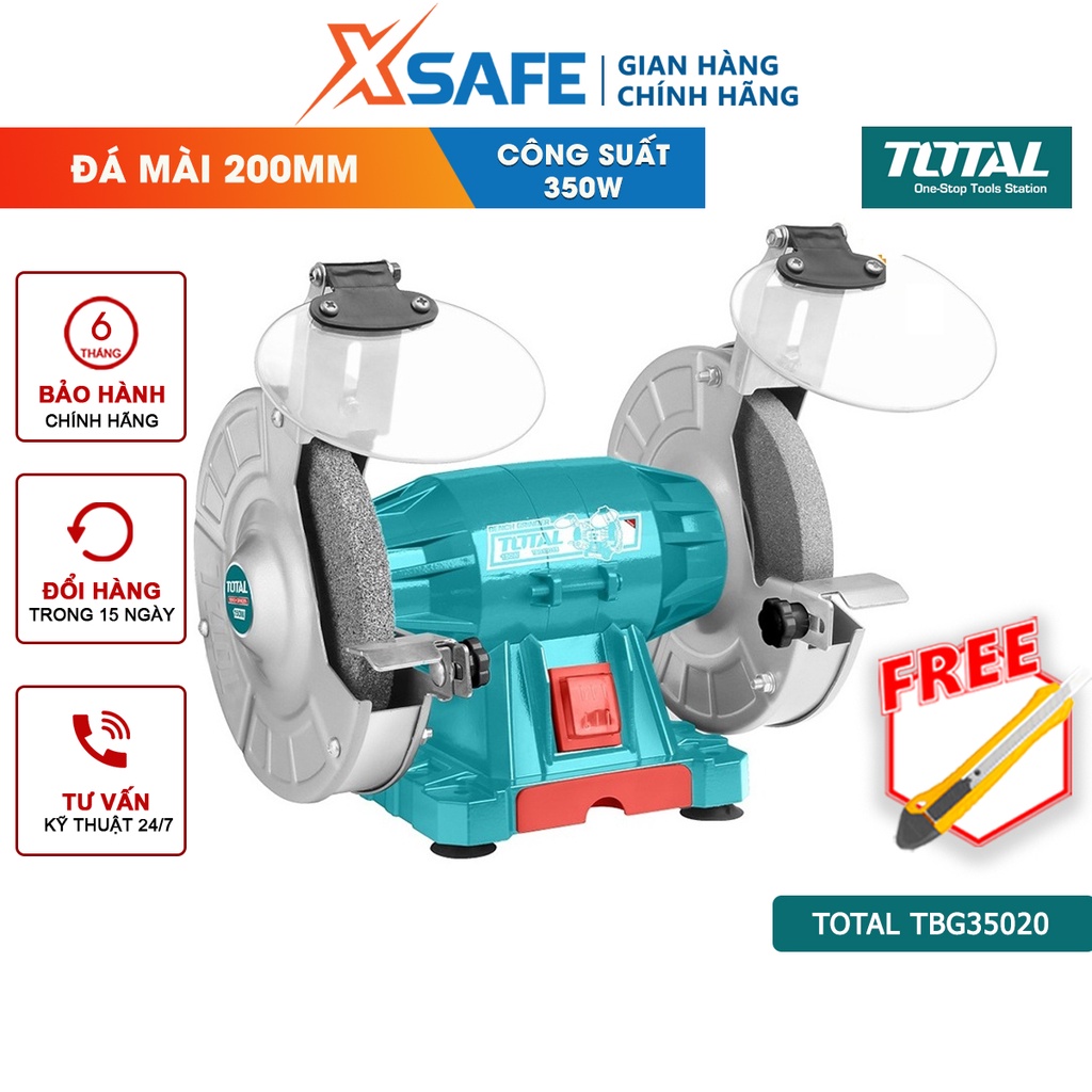 Máy mài 2 đá TOTAL TBG35020 220V 2 đầu mài, nguồn vào định mức 350W, tốc độ không tải 2950 phút, kích thước đá mài 200mm
