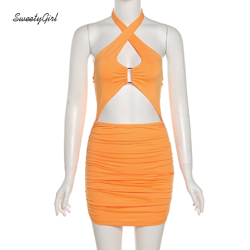 Đầm Mini Ôm Dáng Không Tay Hở Lưng Màu Trơn 2022 Gợi Cảm Cho Nữ