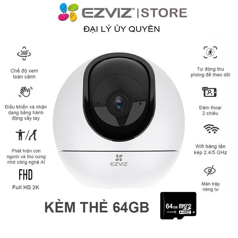 Camera IP Wifi Trong Nhà Ezviz C6 4MP/2K+  Xoay 360 độ, Đàm Thoại 2 chiều, Điều khiển và nhận dạng hành động - BH 24 TH