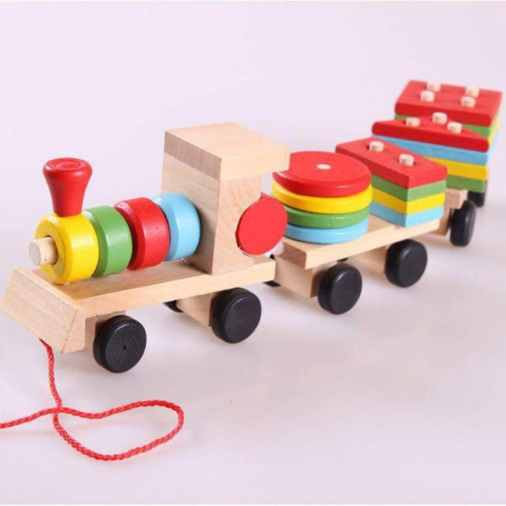 Đồ chơi tàu hỏa chở khối gỗ, đồ chơi thả hình phát triển trí tuệ cho bé đồ chơi gỗ Bonkids toys