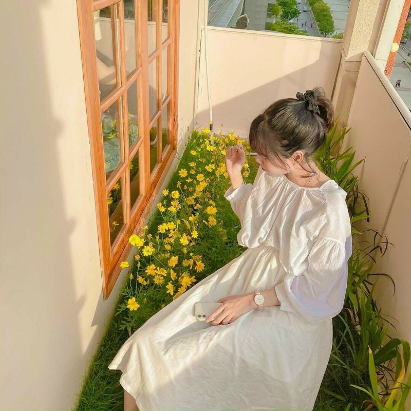 Set sơmi phom rộng chân váy midi xoè