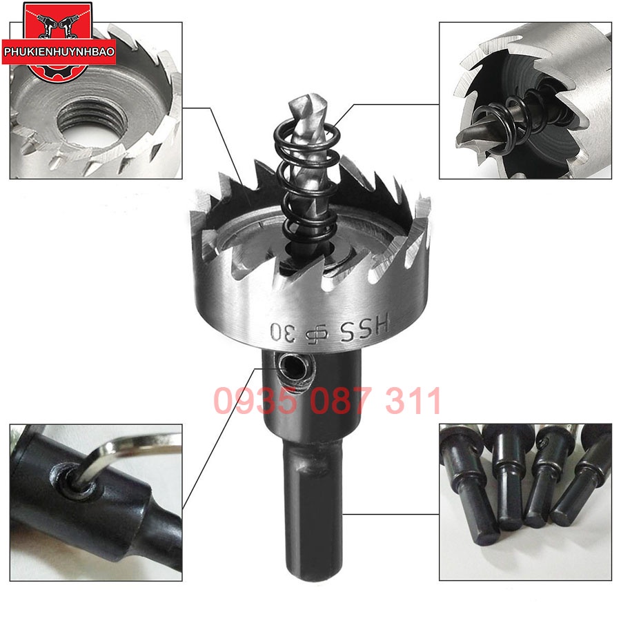 Bộ 5 Mũi Khoan Mũi Khoét Kim Loại Thép HSS 6542 Kích Thước 16-30mm Có Mũi Định Tâm