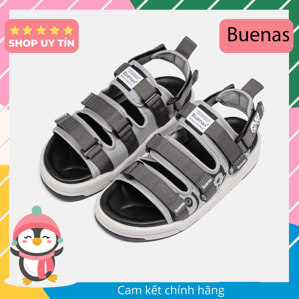 Buenas sandal nữ nam SD-6868 - màu tro ghi in hoạ tiết - giày dép chính hãng học sinh đế cao 3 phân