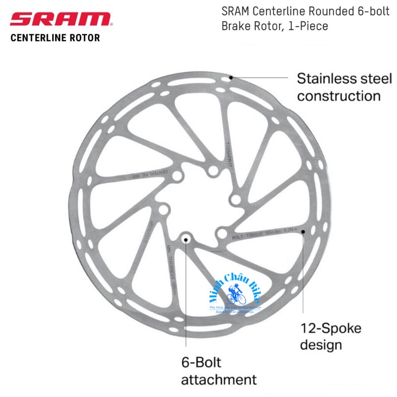 Đĩa phanh xe đạp SRAM Centerline 160mm - 6 Bulong