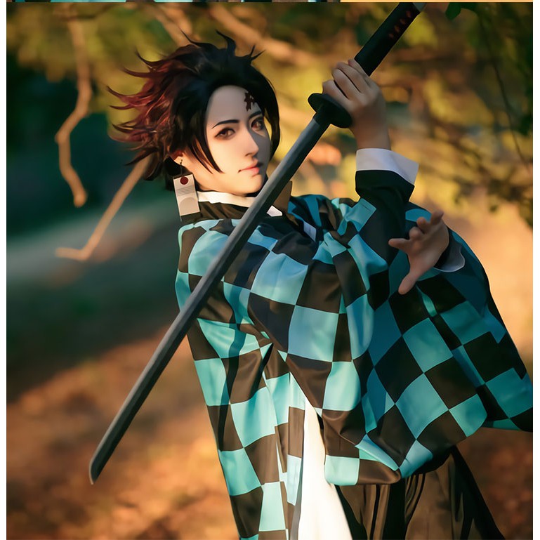 Wig/tóc giả nam nâu cosplay Tanjiro Kamado nâu đen Kimetsu no yaba