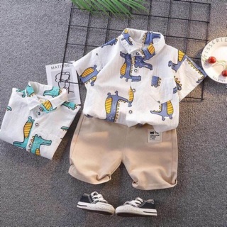 Set áo sơ mi khủng long cho bé trai