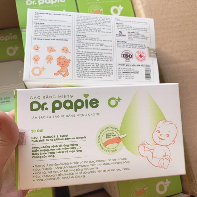(30 chiếc) Gạc rơ lưỡi chính hãng Dr Papie vệ sinh răng lợi bé tiện lợi và an toàn