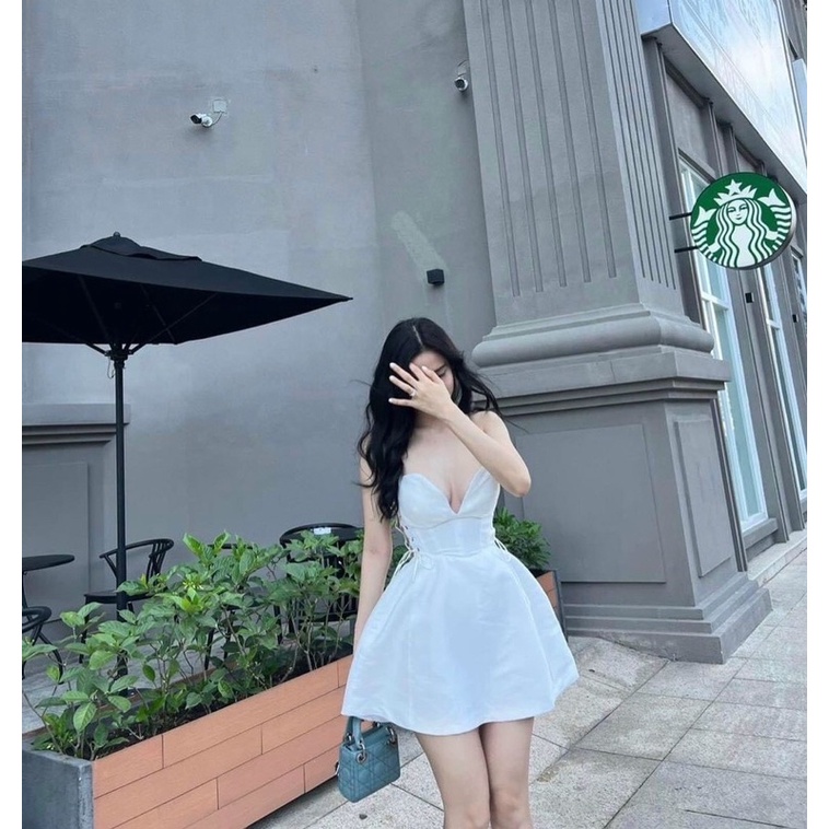 Đầm xoè cúp ngực đan dây eo
