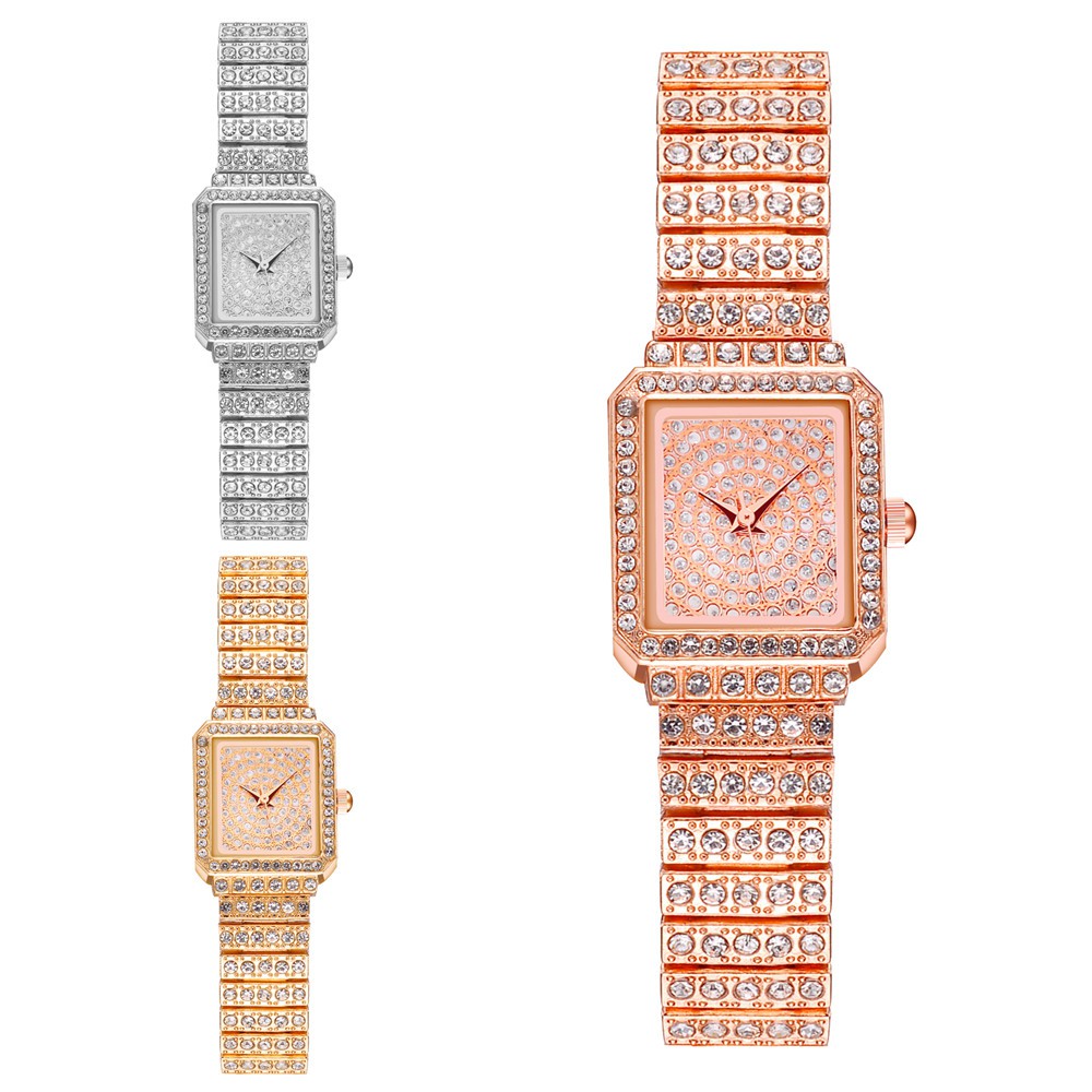 Đồng hồ nữ dây thép không gỉ mặt vuông đính đá sang trọng